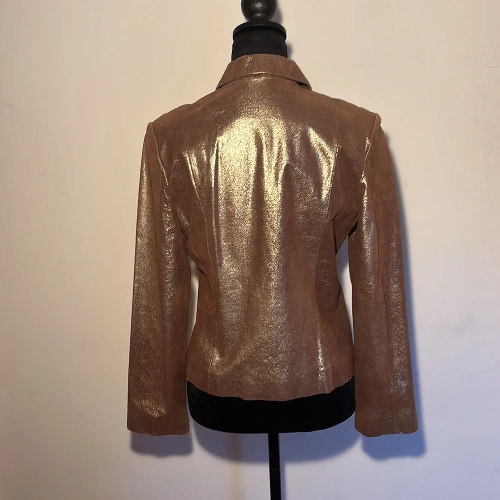 Express Vintage Anitique Gold Metallic Leather Blazer - Picture 3 of 6